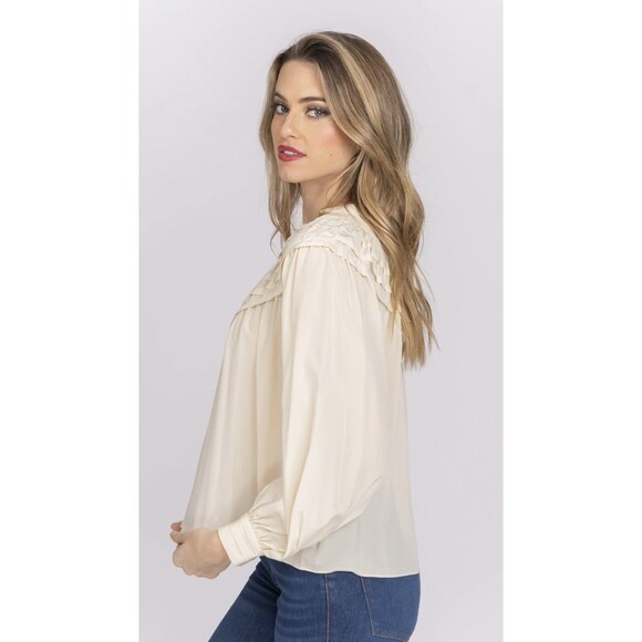 ULLA JOHNSON Aria Ruffle Silk Tunic Peasant Top ~ Bone Sz 8 - Picture 2 of 8